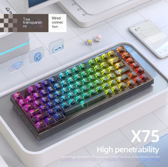 kabellose Tastatur für Gaming und Arbeiten mit Stil-Erleben Sie Komfort und Stil mit der kabellosen Tastatur New Alliance X75! Sie bietet RGB-Beleuchtung und präzises Tippgefühl. Jetzt kaufen!