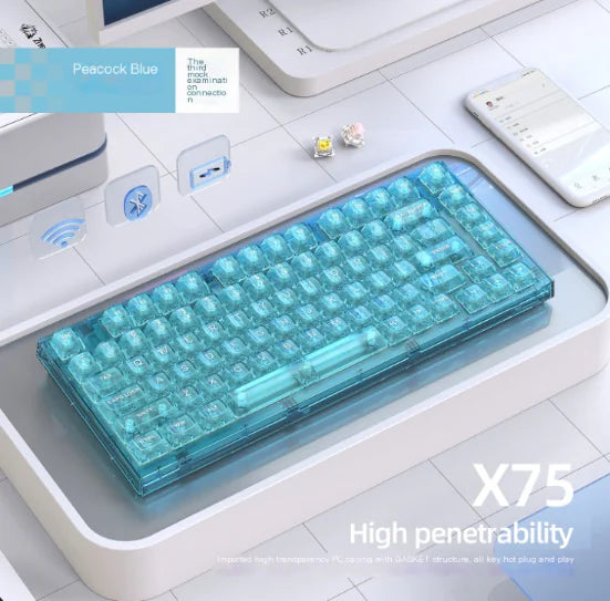 kabellose Tastatur für Gaming und Arbeiten mit Stil-Erleben Sie Komfort und Stil mit der kabellosen Tastatur New Alliance X75! Sie bietet RGB-Beleuchtung und präzises Tippgefühl. Jetzt kaufen!