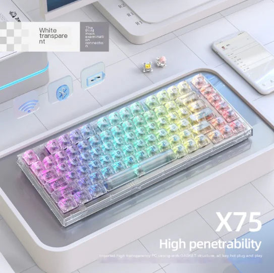 kabellose Tastatur für Gaming und Arbeiten mit Stil-Erleben Sie Komfort und Stil mit der kabellosen Tastatur New Alliance X75! Sie bietet RGB-Beleuchtung und präzises Tippgefühl. Jetzt kaufen!